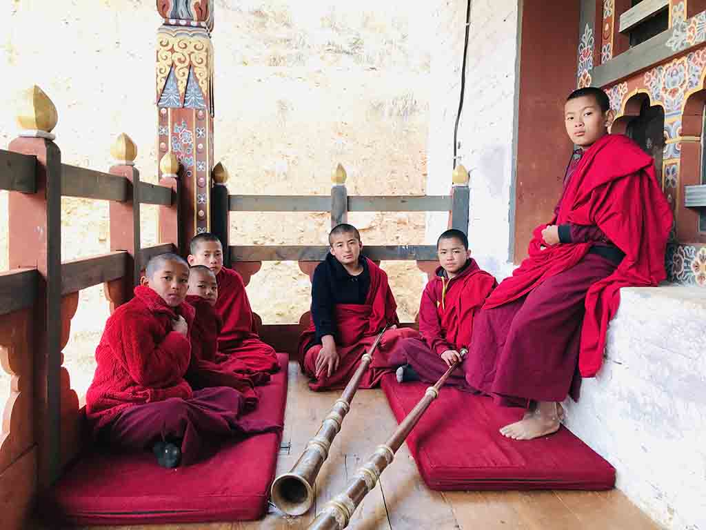 Monks At Dudzom Monastery